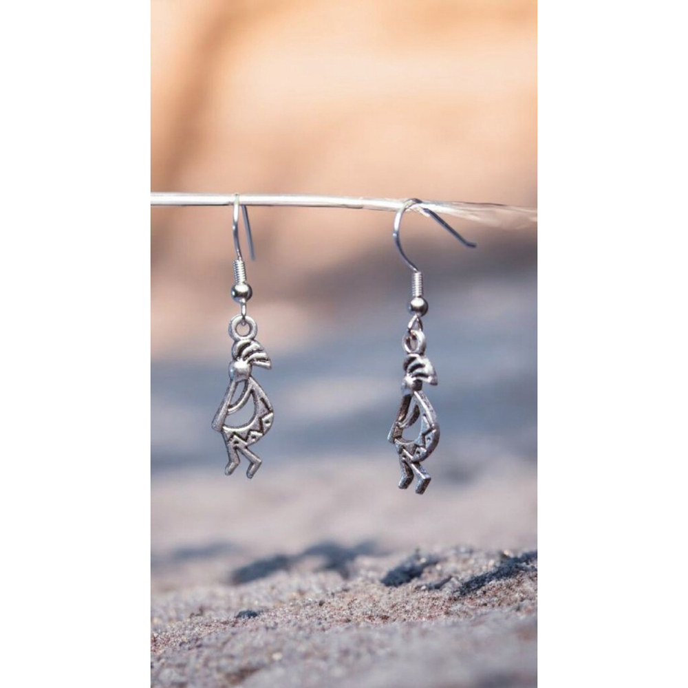 Kokopelli Dangle Earrings Silver Plated Southwestern Lightweight Boho